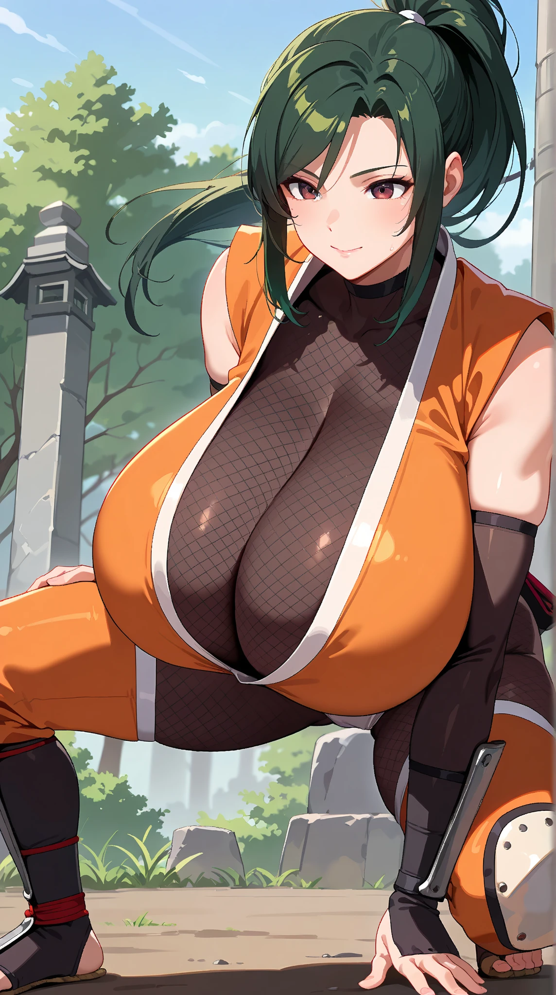 1 person, gigantic tits, cameltoe, high quality, makeup, sparkling eyes, playful expression, deep cleavage, juri han