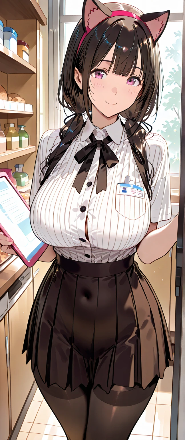 ((Masterpiece, Excellent)), (1 Girl), ((MILF)), Hairpins, ((Office Lady)), Bangs, (Busty), Slim, Smile, [Wide ], Office, Standing, Sweat, Big , ((Biting , Holding a  with ,  on ,  on  after use))