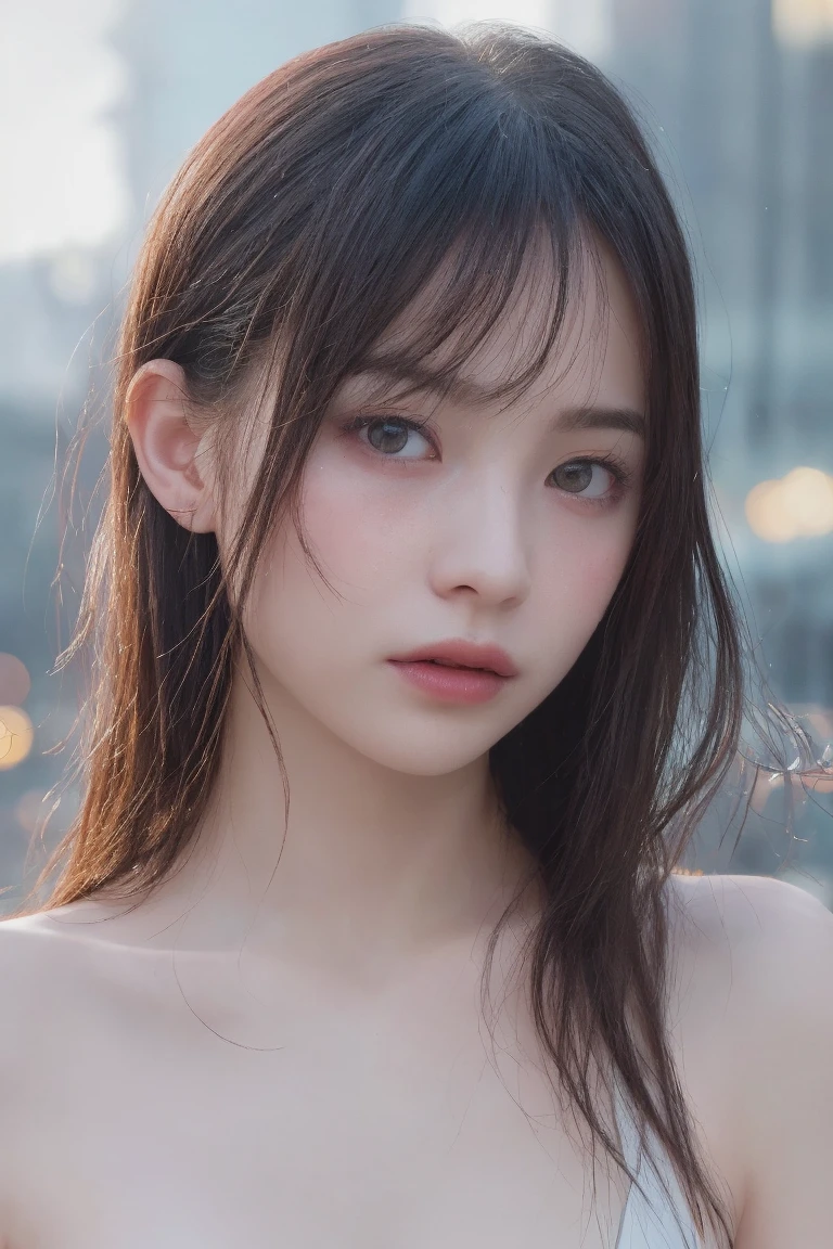 Random Pause, Mix 4, (8K, RAW Photos, Highest quality, masterpiece: 1.45), (Realistic, photoRealistic: 1.37), one girl, 14 years old, cute, Cityscape, night, rain, Wet, Professional Lighting, Photon Mapping, Radio City, Physically Based Rendering, Gradient black hair, Gray Hair, Short Curly Hair, good looking, girl, Deep V-neck slip dress, Pale skin, Highest qualityの写真, High resolution, 1080P, (Clear Face), (Detailed face description), (Detailed hand description), (masterpiece), (Exquisite CGI), Extreme light and shadow, Disheveled Hair, masterpiece, Rich details, (Beautiful Face), (Highest qualityの写真), (masterpiece), (Fine grain), Look in front of you, Thin clavicle, (Large Breasts:1.4),