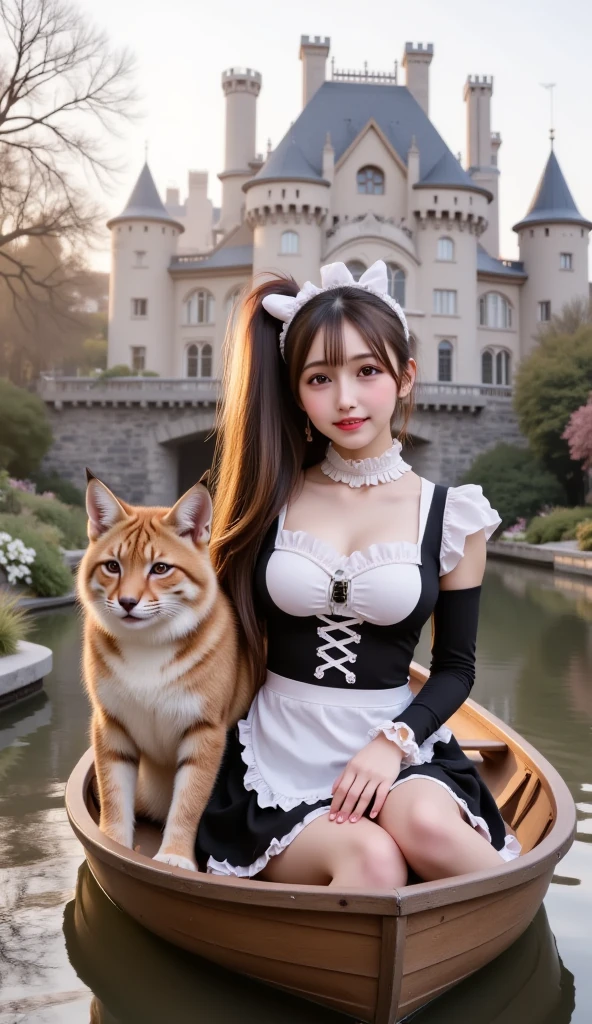 (best quality,4k,8k,highres,masterpiece:1.2),ultra-detailed,(realistic,photorealistic,photo-realistic:1.37),a girl in a German maid-style chlote with a bow as a weapon, Diona, working in a cozy cat cafe. Her body has a cute physique, and she has adorable cat ears and a fluffy cat tail on her. Diona's beautiful detailed eyes shine with a playful glimmer, enchanting everyone who sees her. Her lips are perfectly shaped, giving her a captivating smile. Diona's face showcases extreme detail, with long lashes that frame her eyes, accentuating her charm.
The cafe scene is filled with warmth and coziness.