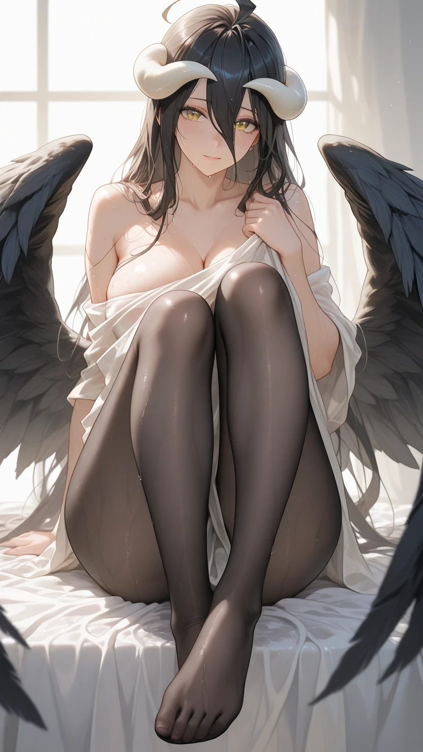 ((masterpiece,Highest quality)), Confused,
alone, 1 Girl, Looking at the audience, smile, RO500, Long Hair,Sunburn, Seraphim, Dark Skin,Completely naked, Butt