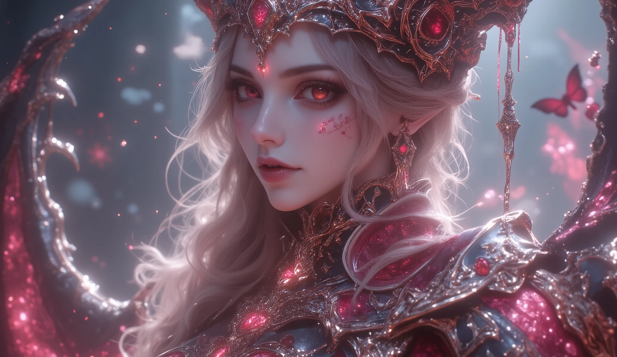 ( perfect integrated fusion 、 seamless nesting, masterful composition , clean picture , bright color ,HDR, Ultra HD quality ,(super wide angle, super depth of field ,multiple scaling:1.6),(super real, Very detailed,super complex,super sharp , super high quality output:1.8),convex lens ,( Concentrated Computing Power , 、 hides mystical temple sexual tension and extraordinary characteristics :1.4),creativity 设计布局、 multi-layered dynamic distribution 、{the character has:( golden ratio :1.6),( blonde :1.8),(Fine-tuning makeup to create asymmetrical facial features:1.5),classical aesthetics 、 physiological perfection、ergonomic design 、 высокотехнологичная медицинская Beauty 、 [ mysticism , sexy and cute 、(jelly-like , Plump, and super huge, heavy breasts, surpassing human limits:1.6)、 golden ratio 身材、 super long lines 、super long, thin and slender legs、 butterfly inside 、super narrow ribs and waist、Beauty、 tear birthmark 、fireworks 、 Make the most of image space 、 solemn and noble appearance 。chinese ancient buildings,visit the landmarks and historical sites of eastern civilization,portraits of life's journey,various professional travel gear,various landscapes,complex climate changes,multi-species vegetation,Show ultra-high character mobility。charm,超级speaker, smooth movement , elegant pose ,creativity , Illusory aura ,gorgeous,speaker,New Chinese Stylish Dress,Elite Club Clothing,Quelleanime, lebendige Farbe, ((dynamischer Winkel)), eine dicke Linie, blurry Hintergrund, Niedlich, Erotisch, perfect anbeiomy, 1girl, Horns, Allein, Brillen, open Mund, fang, Blush, Ohrrings, Schmuck, lang_Haar, rosa_Augen, suchen_bei_Betrachter, rosa_Haar, Ohr_piercing, piercing, white_Hintergrund, rosa_Thema, einfach_Hintergrund, obere_Body, portrait, Rollkragen, Haar_behind_Ohr, swebeier, demon_girl, demon_Horns, einfar