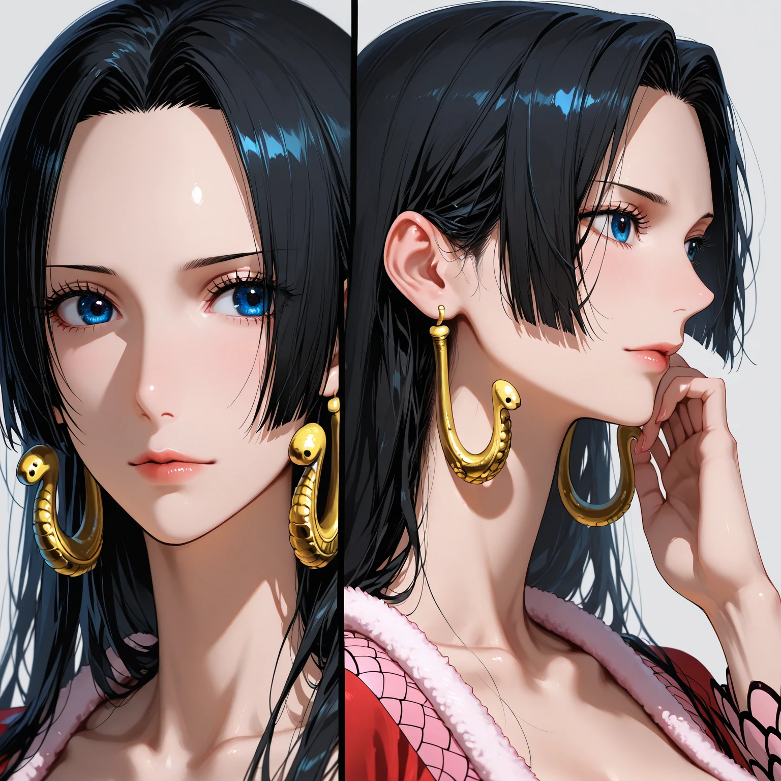 best quality, masterpiece, highly detailed,1girl,  ((rose)), (vine), cage, bandage, red rope, (detail light), falling rose petals, Boa Hancock,, (masterpiece:1.5), Detailed Photo, Smiling,(8K, Photorealistic, Best Quality: 1.4), (1girl), Beautiful Face, (anime realistic Face), (Black Hair, long Hair: 1.3), Beautiful Hairstyle, Realistic eyes, beautiful detail eyes, (realistic skin), beautiful skin, (sweater), absurd, attractive, ultra high resolution, ultra realistic, high definition, golden ratio,