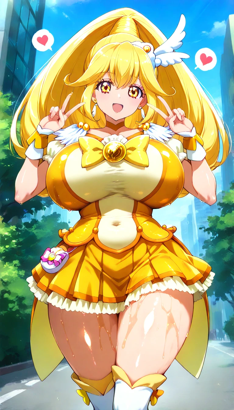 score_9, score_8_up, score_7_up, outdoor,
BREAK
source_anime,
BREAK
1girl, curepeace, yellow hair, elect big nipple, huge breasts, happy, spoken heart,
navel, skin tight,
tall, leggy, glistened skin, oiled skin, shiny skin, heavy breathing, wide hips, tight waist, thick thighs,
contrapposto,
looking_at_viewer,