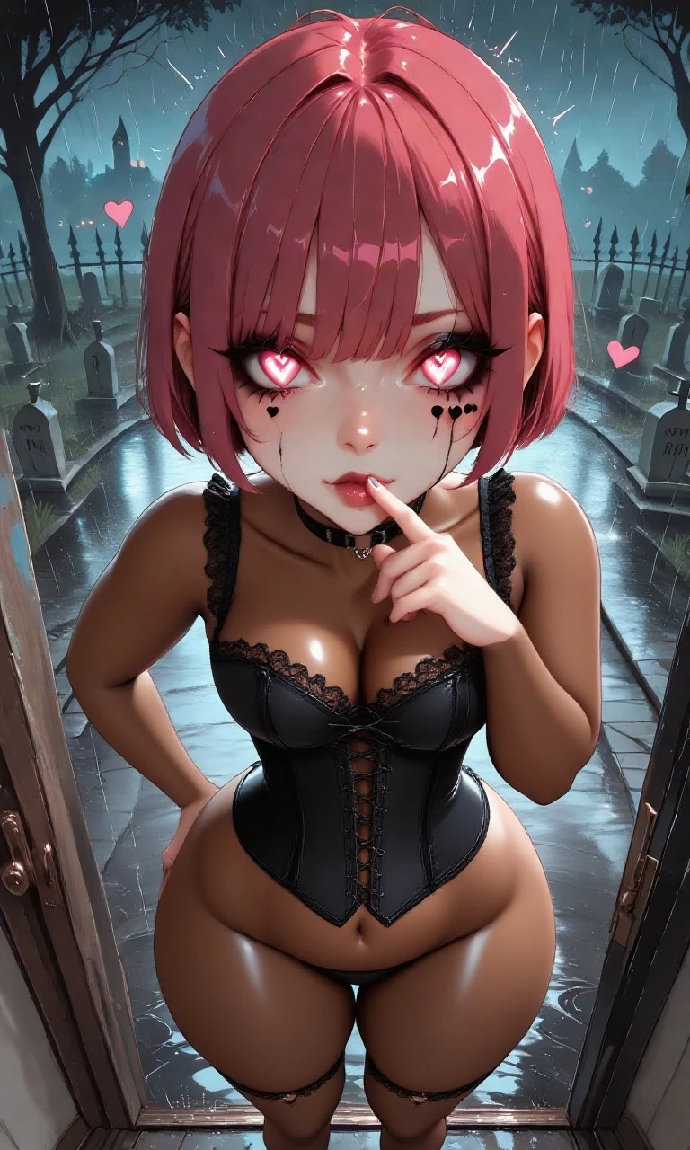 Masterpiece), (High Detail), Intricate Detail, Depth of Field, Backlit, Award-winning, High Quality, Top Quality, 8K, (Sweaty:1.3), Exhausted, Crotch Open, Watch Viewer, Night, Big, Bondage, Shackles, Hanging, Anxious Look, Dark Dungeon Prisoner, Captivity, Whip, Torture Chamber,, Sweat Heavily on Body, Blush, Watery Eyes, Sister, Chained, Lots of Sweat On Face, Collar , triangular wooden horse, torture instrument, shibari, large cleavage, chest hollow, slave collar, chain around the neck, lewdness, makeup, large shiny breasts, gloves, curvaceous but thin, dark background, suspended in the air, prison, open legs, M-shaped open legs, facial, chestshot, kunoichi costume, anti-demon ninja costume, tied behind the back with ropes, sexy, open legs, legs spread, hung by chains, big, hands can be chained straight up, hoisted by chains, tightened the entire body, chest potch,