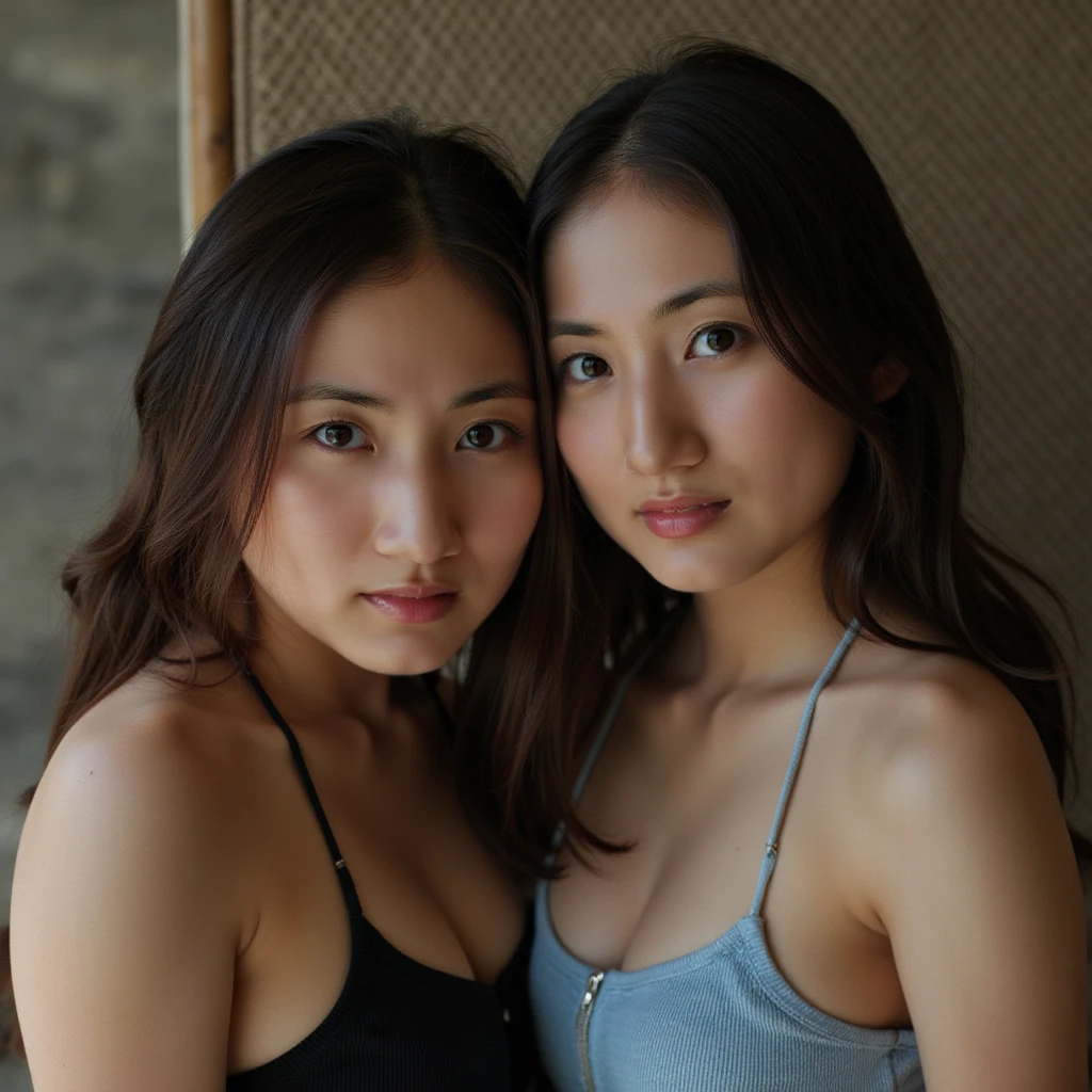 (masutepiece, Best Quality, beautiful quality), (Photorealistic:1.4), (Detailed Lighting, highlydetailed skin, very detail hair, shadowy, 8K, 15 years old with baby face、Identical twin sisters of girls:1.2), Looking at Viewer, (high key lighting), Best Quality, Official art, Unity 8k壁纸, 超A high resolution, Ultra-detailed, Beautiful and aesthetic