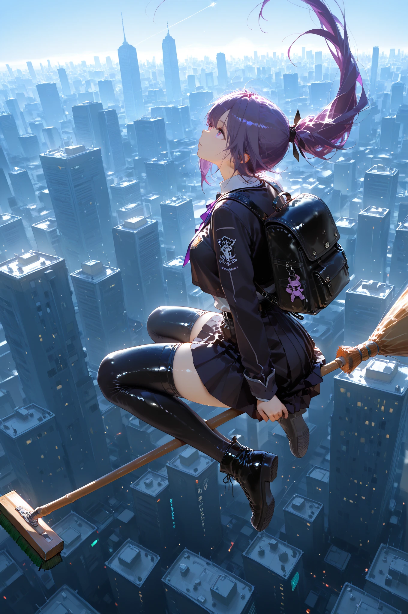 GTS, Giantess, Light frown, Looking down, sky, Loose yellow shirt, Black skirt, Block sunlight, sandals, Stomping, disrupt, buildings collapsed