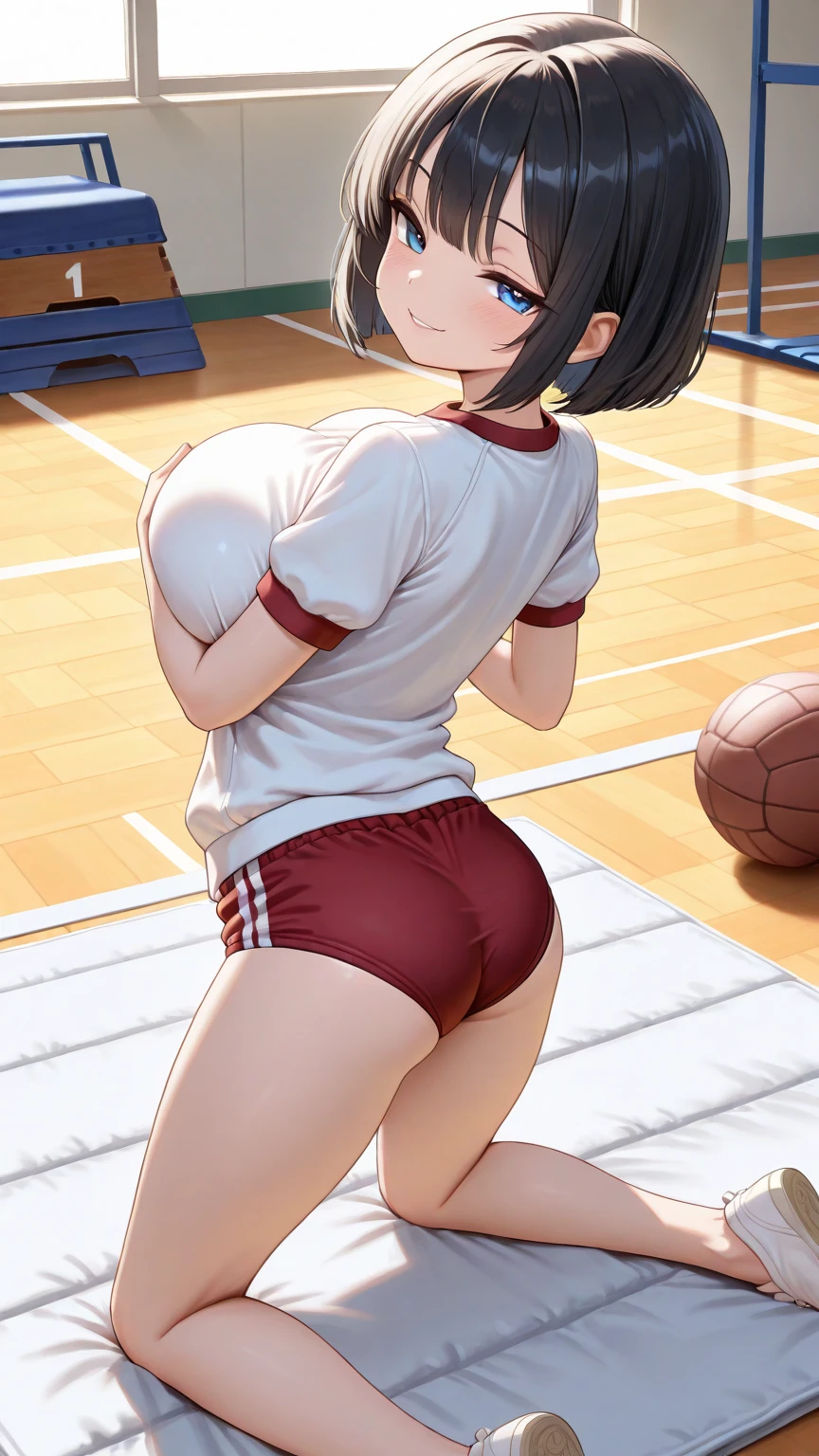 unity 8k wallpaper, anatomically correct, (((masterpiece))), (((best quality))), (((ultra detailed))), (((high-resolution))), ((Ultimate cutie)), perfect hands, perfect finger, (((good anatomy))), detailed beautiful face, shiny hair, (((gyaru))), (potbelly), (curvy), medium breasts, ((Thick thighs)), (((solo))), ((seductive smile)), (((blush))), (Eyes are heart marks), (heart shaped pupils), ((trembling)),
BREAK, (((sit astride the perfectly spherical shape 6-inch volleyball))), (((Straddling a perfectly spherical 6" volleyball))), (((Perfectly spherical 6" volleyball fits perfectly crotch))), BREAK, (((Rub the Perfectly spherical 6" volleyball against crotch))), (masturbation),
BREAK, adidas, (Collared volleyball uniforms), sleeveless, ((buruma)), ((kneepad)), ((pussy juice stained)), (elbow pad), (((sweat))), (((covered in sweat))), ((deep breathing)), in Volleyball Court, indoor, lighting, looking at viewer, full body, (spoken heart)