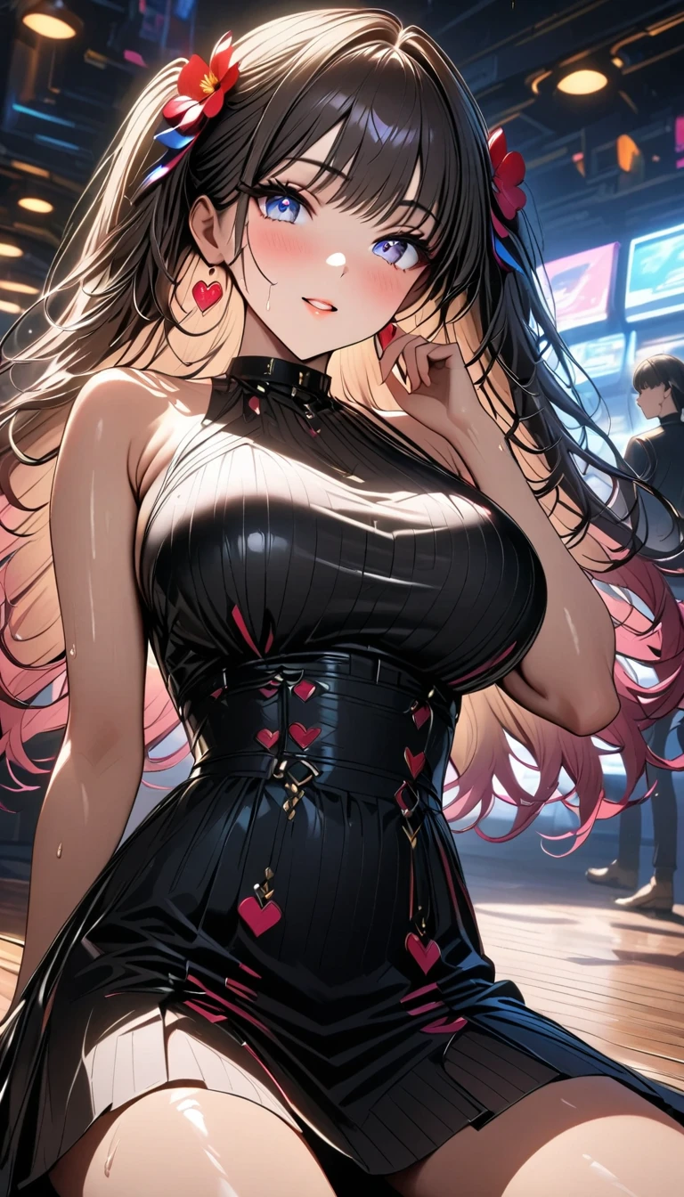 ((16k,top-quality,hight resolution,Ray tracing,PBR Texture,Post-processing,)),((Dark red leather bondage skirt, Cute Japan anime girl,Violet Evergarden,Long wavy blonde hair,Big breasts that emphasize cleavage:2.0,bare hand,Thin leg,blue eyess,complete5Depiction of the finger,Elaborate limb representation,Limbs are2One,Fingers in total5Portrayed in books,A beautiful woman with perfect body)))(finerly detailed face:1.5),(masterpiece:1.5),(top-quality:1.5), Beautiful fine skin,(Complex fishnet stockings),pin heels,Leather luster :3.0,Beautiful skin,(Dark red corset,long red skirt),((tthin eyebrows,long eyelashes,smil,二重まぶた,Blue eyeliner,Shining foundation))),No title required,Do not wear anything on your shoulders,Create beautiful light effects on the background、Light Particle Filter,Girl fighting in town,(finerly detailed face:1.4),(masterpiece:1.4),(top-quality:1.4), Beautiful fine skin,(Complex fishnet stockings),pin heels,Leather luster 3.0,Beautiful skin,((tthin eyebrows,long eyelashes,smil,二重まぶた,Glossy lips)),No title required,Do not wear anything on your shoulders,Bold figure,Staring from the front,Create gorgeous beautiful light effects on backgrounds、Light Particle Filter,Show off your beautiful legs while strolling around the city,Trends on pixiv,Mystical aura,Illuminati style,