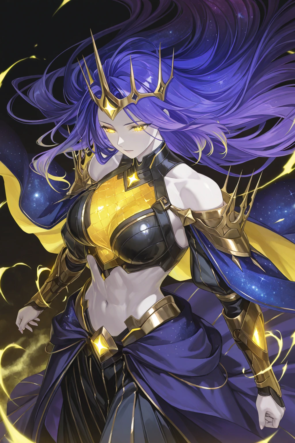 Tang Wutong, small breast,mature, wearing latex black purple armour suit and leggings attached with golden corners and jewelry, colorful butterfly wings, full body shot