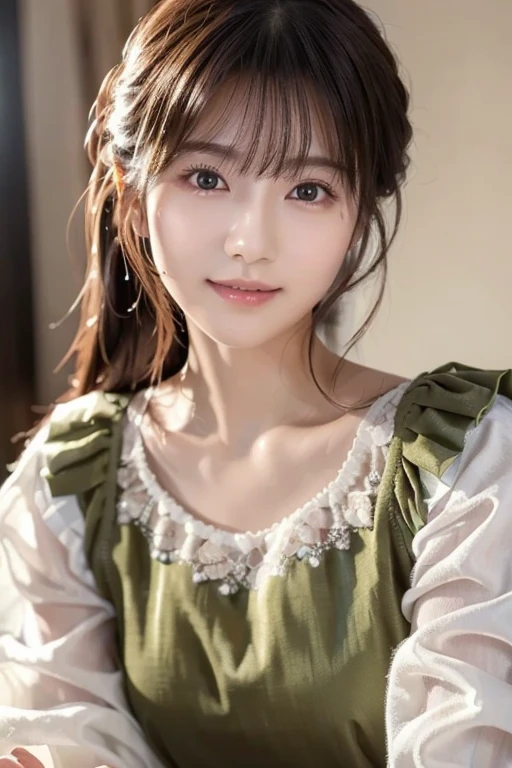 masterpiece, Highest quality, Official Art, (Highly detailed CG Unity 8K wallpapers), Detailed Background, (The Hands of Guido Daniele: 1.1), The legs are detached from the frame, First Person View, 1, Attractive and perfect beautiful woman, high school girl, ＪＫ, high school girl Uniform, Wet day, Lots of rain, the wind is strong, (Curvaceous), ( White thighs: 1.12), (Brown long hair: 1.12), (Ahoge (1.13), (High Ponytail: 1.12), (Green Eyes: 1.13), big, (Cleavage), Beautiful Face, (blush: 1.11), (smile: 1.11)