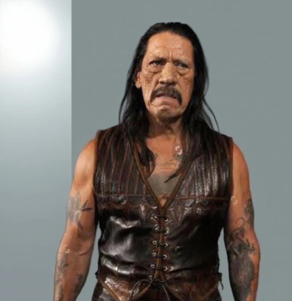 1man, solo, portrait muscular dannytrejo wear indian costume headband, looking at viewer, tattoo on chest, ornate, details, realistic, rim lighting, dim light <lora:ARWDannyTrejo:1>