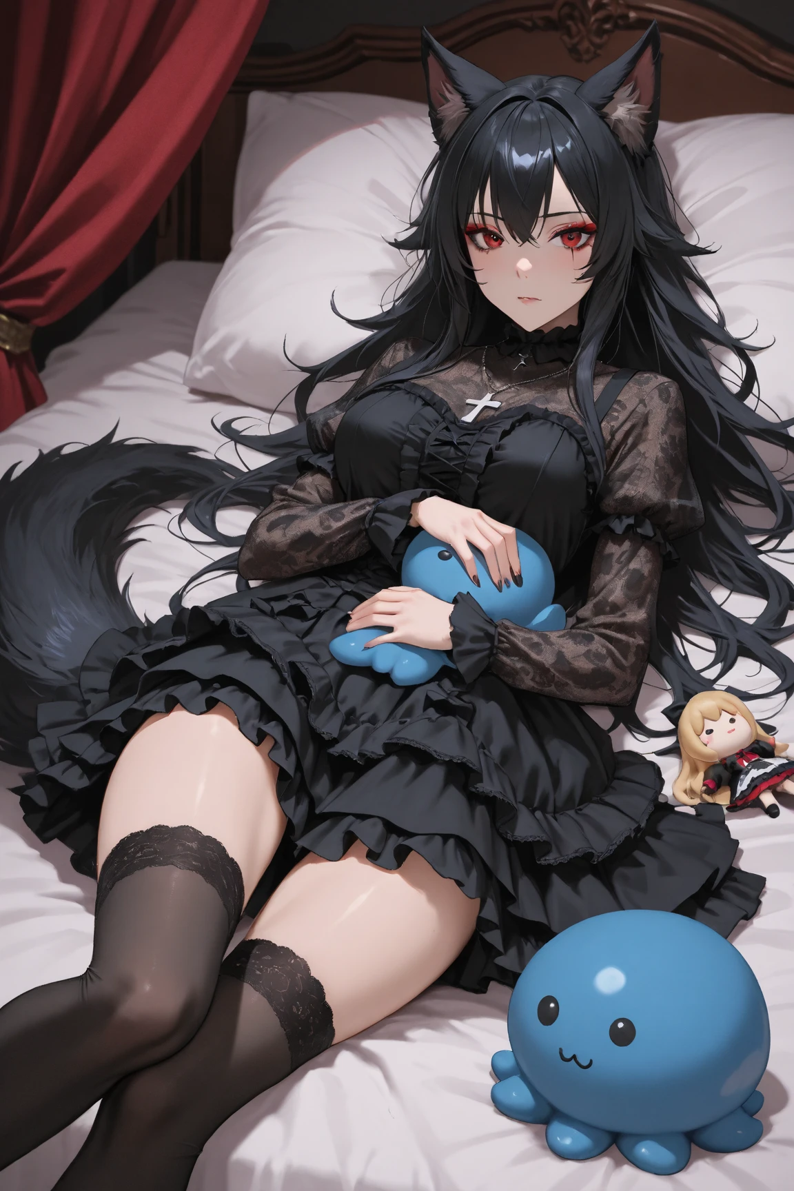 1 chica junkotvv,pelo negro,ojos rojos, orejas de gato, mucama,coletas,tareme eyes,yandere,sentado en la cama,2piernas,enfoque de piernas,manos en el muslo, diademas en forma de x,Desde abajo,ojos medio cerrados,jitome,Rubor, boca abierta,perspiration,vapor,bare pies,2pies,pies,(cinco dedos del pie1.5),soles of pies,pies focus,perspiration,vapor
