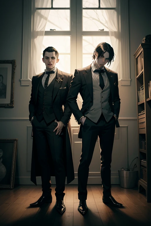 three people dressed in costumes sit at a table with plates of food, natalie shau tom bagshaw, dressed in crustpunk clothing, roger deakin ’ s cinematography, undead soldiers in background, avoid symmetry, gentlemens dinner, dressed in expensive clothes, dressed with long fluent clothes --auto --s2