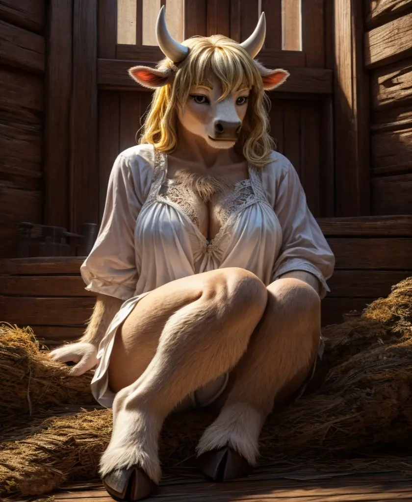 Solo:1.4, Fullbody_((Goat_Costume)), ((Best Quality, 8k, Masterpiece:1.3))), Crisp Focus: 1.2、(Layer Cut, Big:1.2),Beautiful Woman with Perfect Figure: 1..、Highly Detailed Face and Skin Texture、Detailed Eyes、Double Eyelids, Long Hair, white girl, (fursuit), goat legs, brunette, ((human face: 1.5)), hooves:1.4, (anthro_legs), goat_vagina, pussy