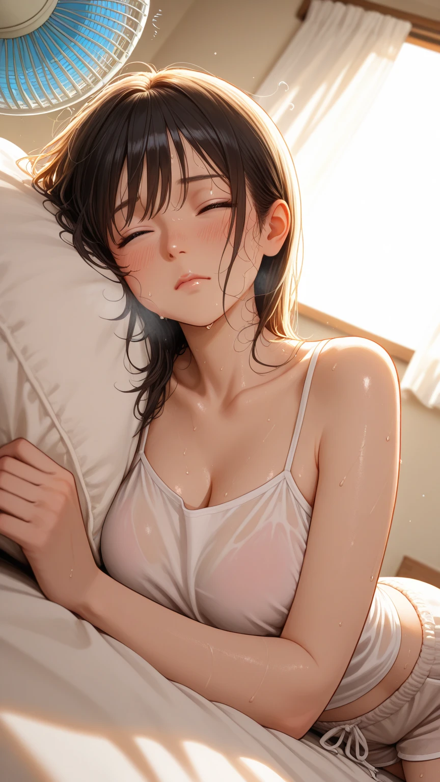 ((the most beautiful woman in the world:1.76)),(masterpiece:1.66),(FHD:1.11),(16K:1.12),(best quality:1.14),high quality,(ultra detailed:1.15),hyper detailed,insanely detailed, exquisite,beautiful,absurdres,1 woman,(house wife:1.5),(40 years old:1.3),(middle-aged:1.49),japanese woman,((the most beautiful woman in the world)),(slender:1.55),beautiful,medium skin,shiny skin,detailed skin,detailed face,beautiful breasts,small breasts,side part, curly hair, half updo,((White panty, white bra, lace)),Dining,(sit to sofa:1.2),(shy:1.76),(from above:1.5),(looking up:1.4),(looking at viewer:1.33),(looking at viewer:1.33),(lewdness:1.54),((sweat:1.47)),(random:1.64),open your mouth,(to talk)