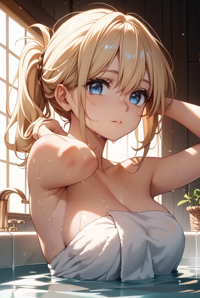 Create an image of a gender-swapped Sanji from One Piece reimagined as a stunning young woman under the shower. She has her signature blonde hair styled in a wet, tousled look, which frames her face and accentuates her features. Her bright blue eyes are vibrant and expressive, reflecting the refreshing and invigorating moment.
She is in a modern, stylish shower setting:
Setting: A sleek, contemporary shower with glass walls or tiles, creating a clean and sophisticated environment. The showerhead is positioned above her, with water cascading down in a gentle, invigorating flow.
Pose: Sanji stands confidently under the running water, with her body slightly turned to the side to create a natural, dynamic pose. One hand might be running through her wet hair or resting on the shower wall, while the other could be holding a bottle of shower gel or adjusting the water temperature.
Attire: She is naked, she wears nothing, she is a naked woman with a beatiful bare naked body
Details: Water droplets are visibly cascading down her body and glistening on her skin, adding realism and a refreshing quality to the scene. The texture of the water and the sheen on her skin are rendered with high detail.
Expression: Her expression is a mix of relaxation and enjoyment, with a slight, contented smile that reflects her pleasure in the moment. Her eyes are closed or focused forward, conveying a sense of peace and rejuvenation.
Sanji’s posture is natural and fluid, capturing the essence of a moment of personal relaxation and refreshment. The image should be visually striking and captured in 8K resolution, ensuring every detail, from the water droplets to the texture of her wet hair, is rendered with high quality. This results in a captivating and realistic representation of female Sanji under the shower.