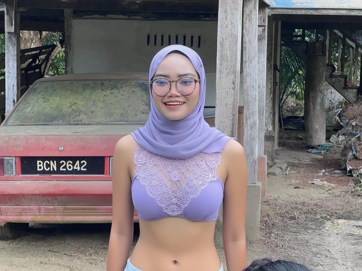 The saggy tits, (Very very short haircut), laugh merrily & happily, (Lingerie bra) chubby chubby chubby (Old Lady:1.2), Transparent transparency, (sarong cloth), adorable, 1 girl, (face to face), 10 years old, baby face, happy, medium body portrait, (face details: 1), (eye details:1), ((big breasts)). wearing transparent transparency long shirt, .. Cute posed. proportional body. Ultra High Res. realistic: 1.4, UHD, tudung jilboobs, lace, view from side seductive pose