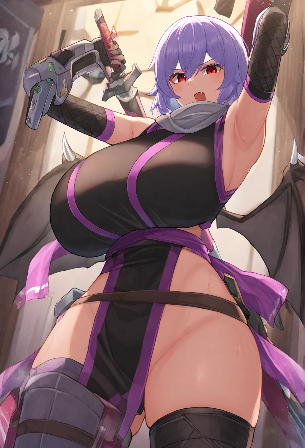 Full body strap suit huge tit Big ass Whip thighs seductiv a smile Bare legged succubus Sit up