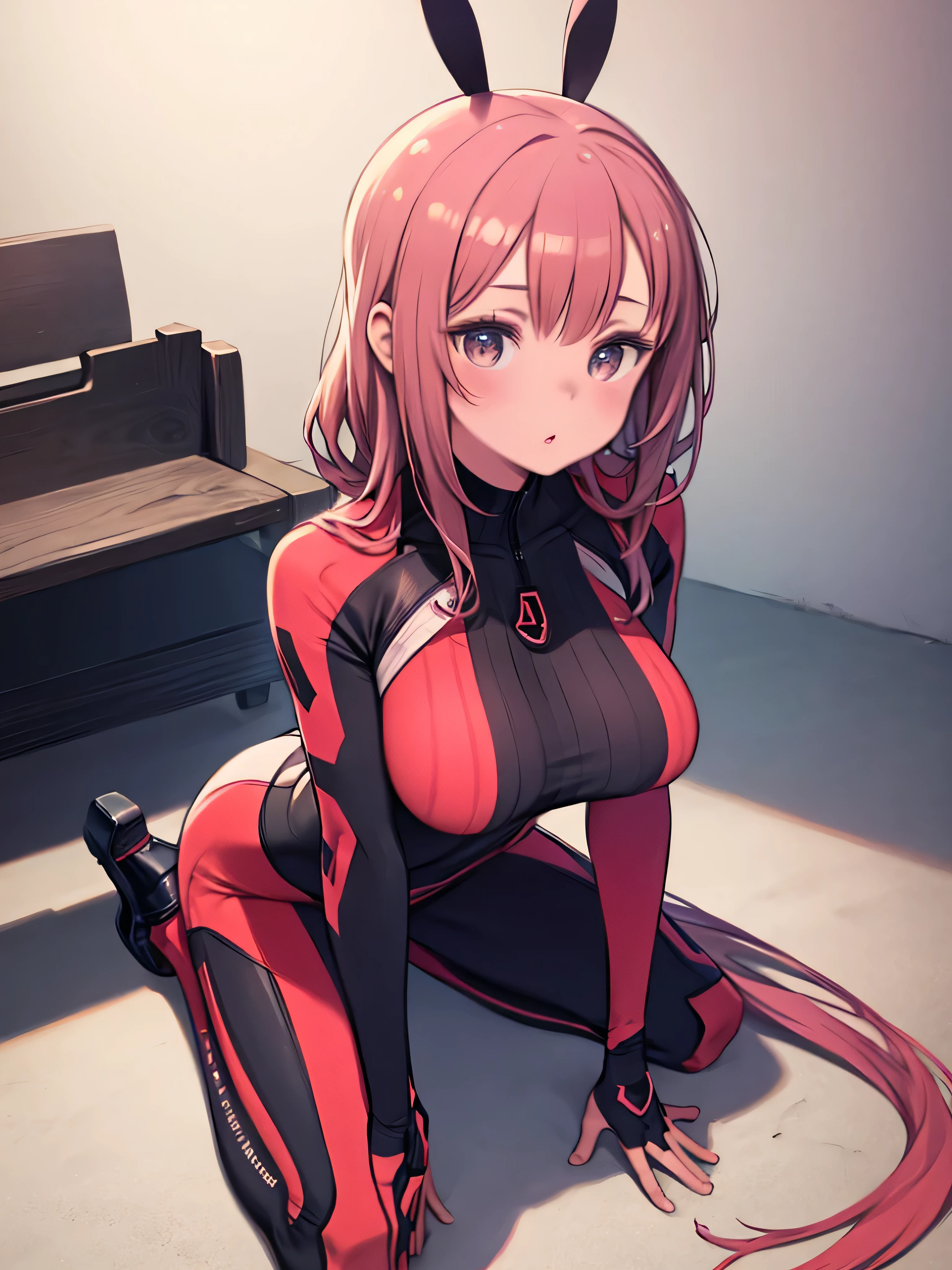 best quality, insanely detailed, nino nakano, breasts, blush, bedroom background, looking at viewer, cheerful eyes, masturbation, pussy, nsfw,arousal, tight latex suit