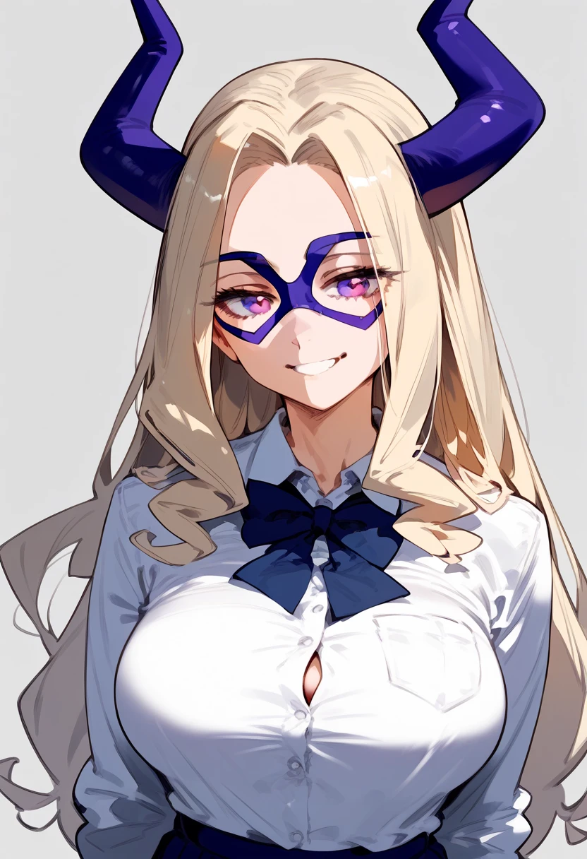 anime artwork, score_9, score_8_up, score_7_up, score_6_up, score_5_up, score_4_up, Mount Lady, blonde hair, purple eyes, big breasts, she is 24 years old, style_3, , , , black background, apron, naked, side , ass, V, solo, smile, arched back