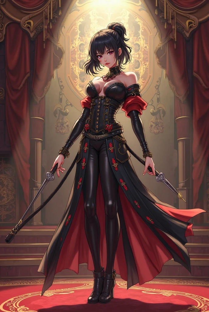 Anime Style Female Assassin Singer,Dual Status,Stage Performance Scene,spotlight effect,Exquisite details,Two-dimensional painting style,high-definition picture quality,Artistic illustration