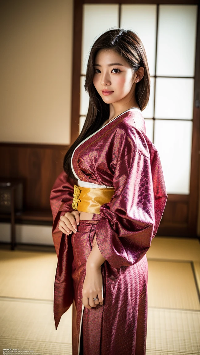 (((masterpiece))), (((highest quality: 1.4))), ((Super Detail: 1.4)) ,ulzzang-6500-v1.1, (Raw photo:1.2), (Photorealistic), (Genuine:1.4), (Full Body Shot:1.3). high school girl, Lesbian, (((Japan Yukata))), No bra, , Spread your legs wide、(((Traditional Japanese Kimono、Long-sleeved kimono)))、Embarrassed look、Collarbone fetish、Fluttering kimono、liquor、Indoor at night、(Interior background at night)、Natural Skin Shader, Volumetric, Warm shades beneath her skin,
