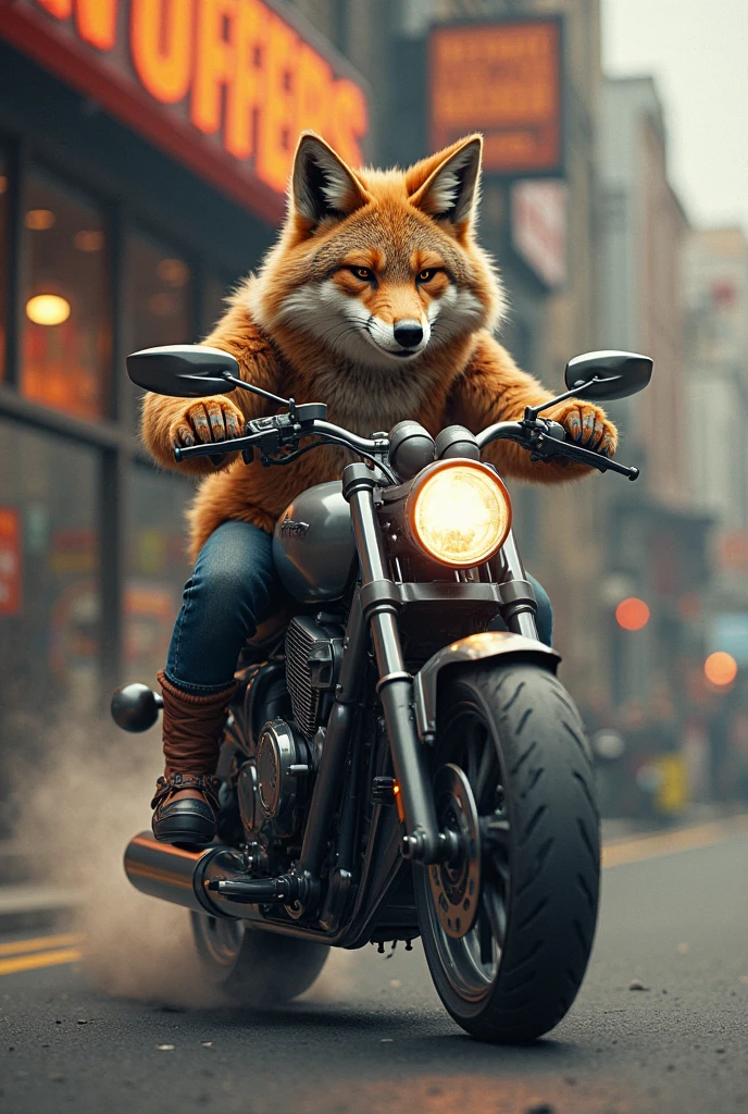 Outfits, (ultradadetailed), (Animal anthropomorphism), gang theme, jacket, red hair. Riding a motorcycle in dim lights, tattoos, machine guns, smoke, shadows, corrupt cityscapes, top quality, single-player focus, (thin and light: 1.04), muscle man, full body, complex (high detail: 1.1), add detail