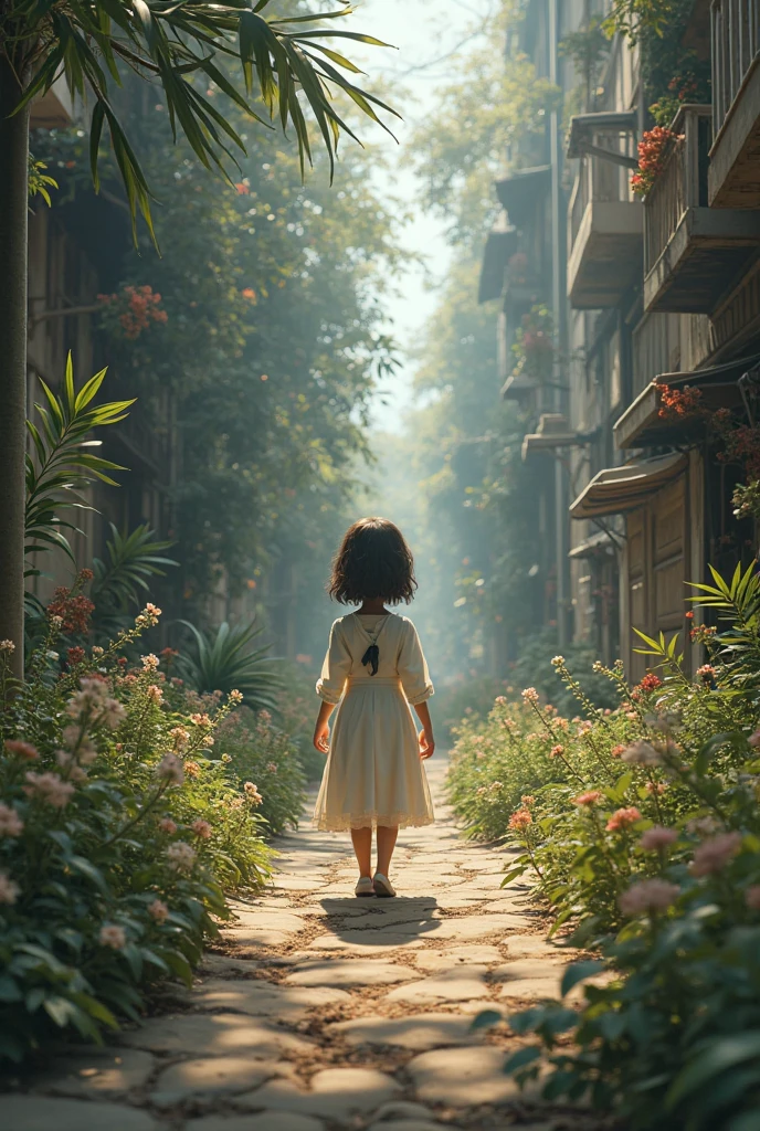 A teenaged girl wearing yellow sleeveless frock standing in street and looking at a name plate written Marconi street and feeling very nostalgic and trying to ignore her own feeling