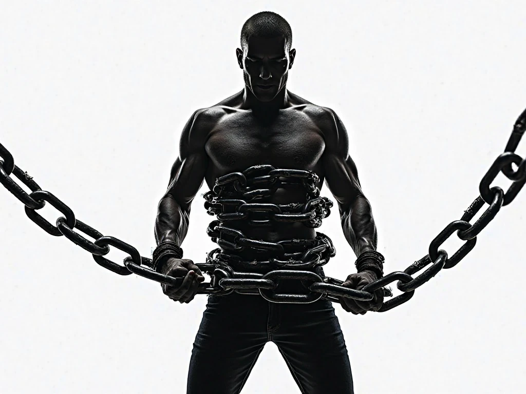 Sexy man in boxers held by several chains In the middle of a room you do it +18 sexy and scary tall beefy menacing guy in all his extensions 