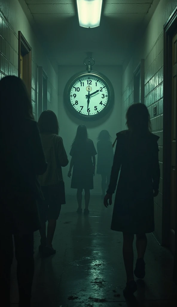 "Inside a dimly lit room of the old building, Alex, Jamie, and Priya enter. The room is filled with dusty old furniture, cobwebs, and shelves overflowing with ancient books and artifacts. A heavy wooden door slams shut behind them. An ornate clock ticks ominously on the wall. The students look around with a mix of excitement and apprehension."