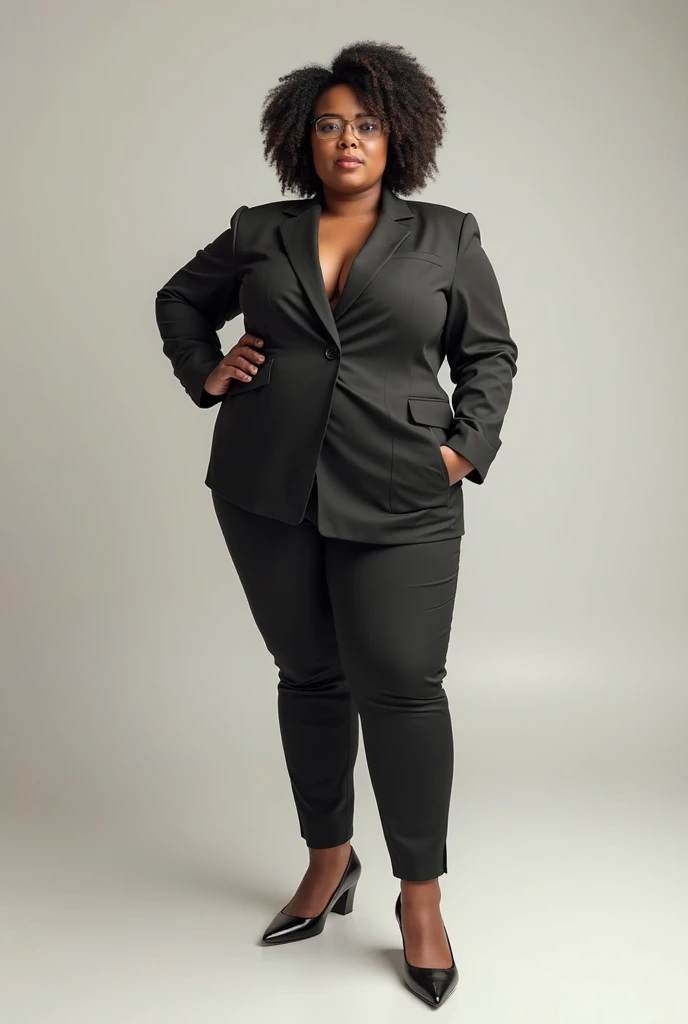 A body that looks like it's going to burst with muscles fat model,A body that looks like its clothes will burst with muscles,Create a high-resolution realist 3d image of a dark skin toned melanin elegant woman with a findom dominant and commanding persona and Prescence wearing luxurious attire, such as a tailored suits or designer dress, and posed in a confident stance. full body tall and plus size curvey body 5'9 265 lbs This mage should exude power, control, and sophistication, with a hint of mystery. the back ground is lavish hight rise office the top floor or a luxurious richly decotated tool reflecting wealth and power 