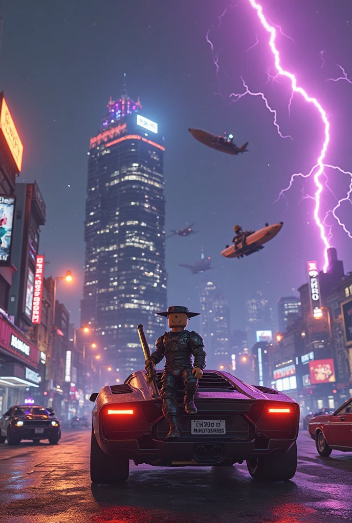 (Wide angle view). Blade Runner style futuristic city, simple outlined transparent neon tall buildings, glowing giant clock tower, flying cars, helicopter, lightning, 3D rendering Beeple. At night, (1girl, solo, alone), photorealistic, medium-breast slim:0.6 body, oval:0.6 face, cleavage:1.1, sexy black laced bra, glove, deep-V, (very low angle view of miniskirt), white laced panty, coat, (Matrix style black micro sunglasses), ((aiming viewer with a short gun)), (running pose), (half-body thigh level close-up shot), cinematic lighting, ray tracing.