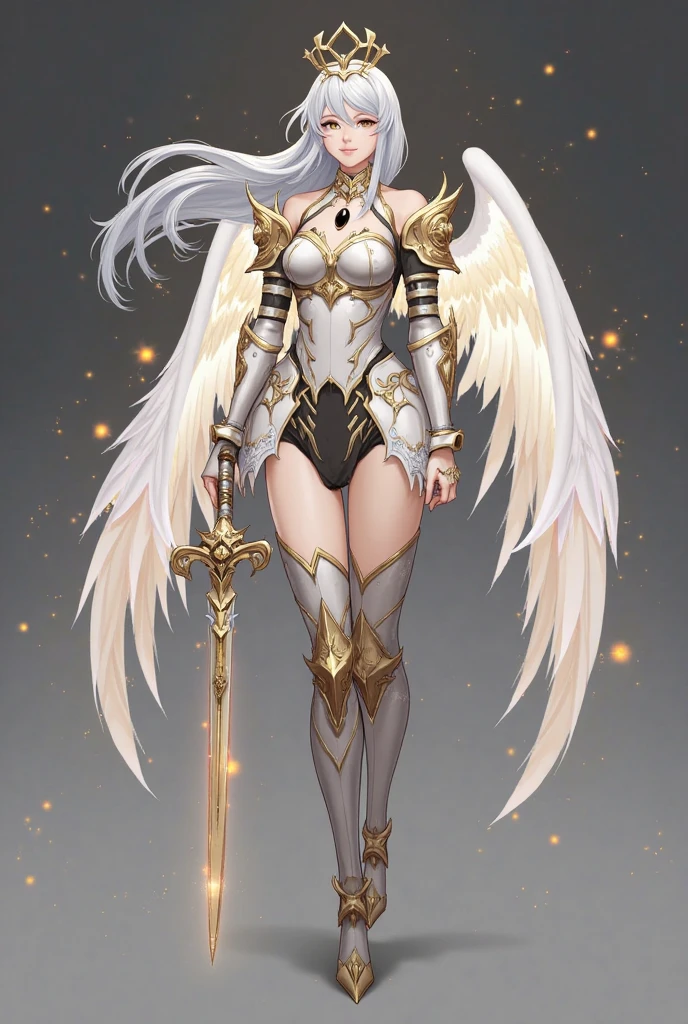 masterpiece,Highest quality,Very detailed,Heavily Armed Angel,Blonde,Beautiful and detailed eyes,skinny,Small breasts,Beautiful shining white wings,White Mecha Armor, full body,battlefield