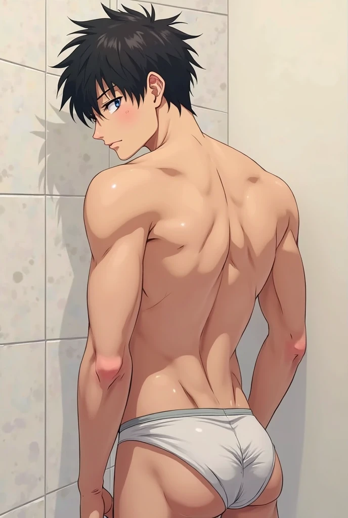 esquete, Estudo da figura masculina de 20 anos, jovem atleta musculoso, Standing, corpo cheio e encorpado, completely naked, totalmente , , sem roupas, au natural | |, cobrindo a virilha com uma toalha branca, bare butt, crowded gym shower with spray showers and men shower in the background, pastel hues, Por Harry Bush, James Montgomery Flagg e Lois de Baarle e jim francês e rossdraw, olhos realistas detalhados, large bare feet, big bulge in crotch, muito bonito, Beautiful