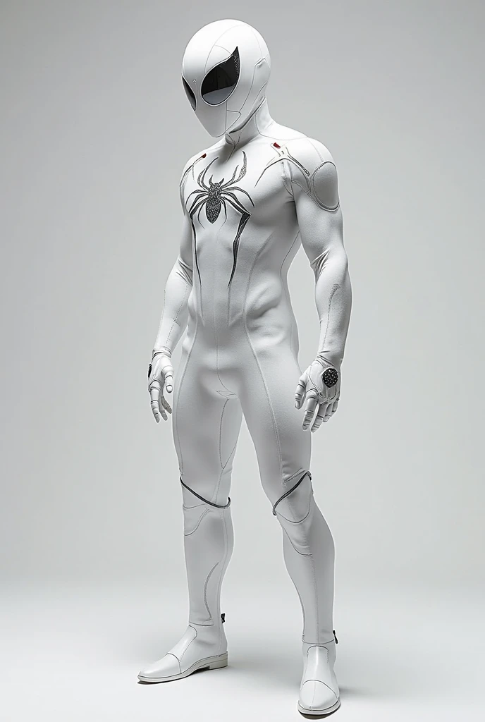 Spidey,white colors,golden colored,Ceramic texture,Whole body diagram,standing on your feet