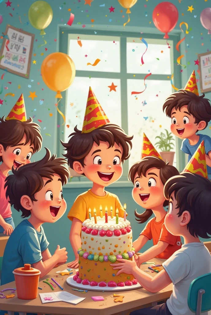 Children eat cake at a party