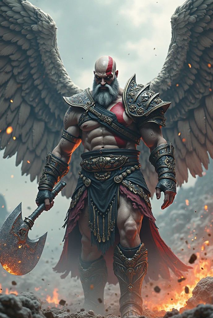 cinematic film still of  <lora:Greek Mythology style v2:0.8>
Kratos in Greek Mythology style, sharp detailed cinematic image, In ancient mythical legendary world, Kratos a man with a sword in a dark room, ancient Greeks, historical mythical movie themed, sharp, detailed, epic cinematic photography, artistic creative style, dramatic light style, cinematic color style, Kodak film style, Greek mythology style, solo, 1boy, male focus, red hair, teeth, armor, blood, muscular, facial hair, beard, mustache, bald, weapon, wings, cape, shoulder armor, scar, pauldrons, shallow depth of field, vignette, highly detailed, high budget, bokeh, cinemascope, moody, epic, gorgeous, film grain, grainy