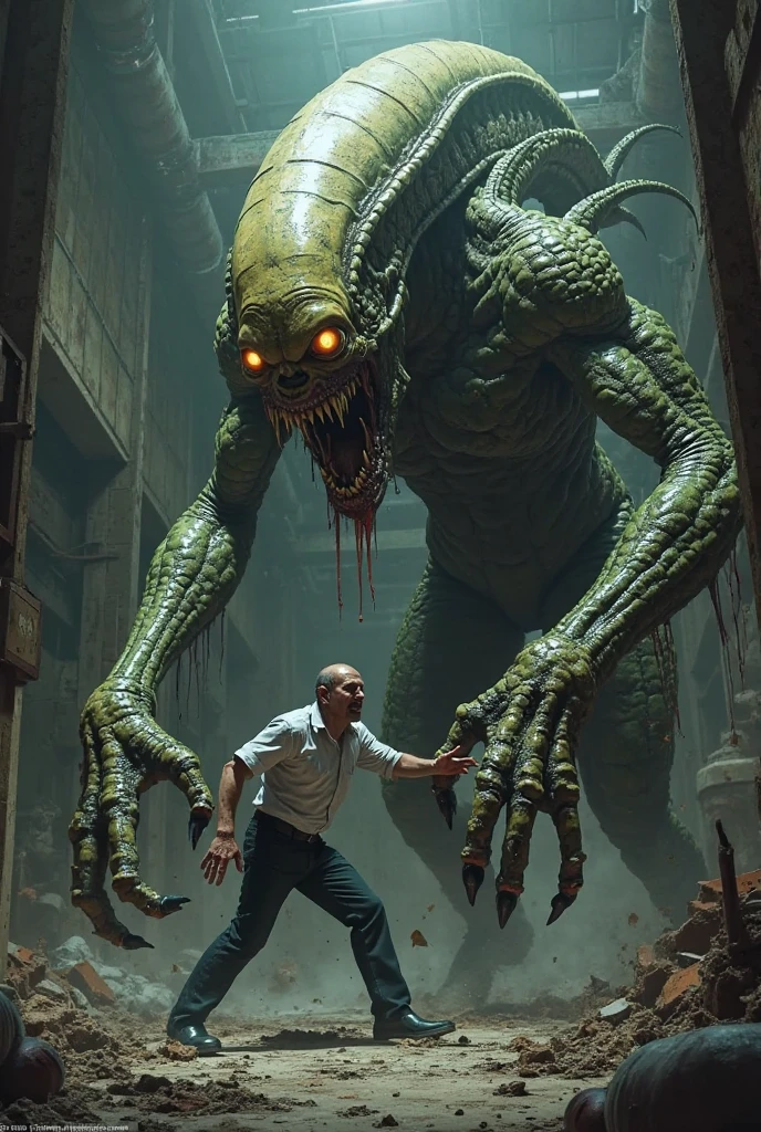 arafed man in a dark room with a giant monster coming out of a door, demogorgon, still from stranger things movie, cgsociety 9, stranger things demogorgon, still from a music video, still from stranger things, from the movie the thing, cosmic horror concept art, promotional images, cgi art, demogorgon from stranger things, movie screenshot --auto --s2