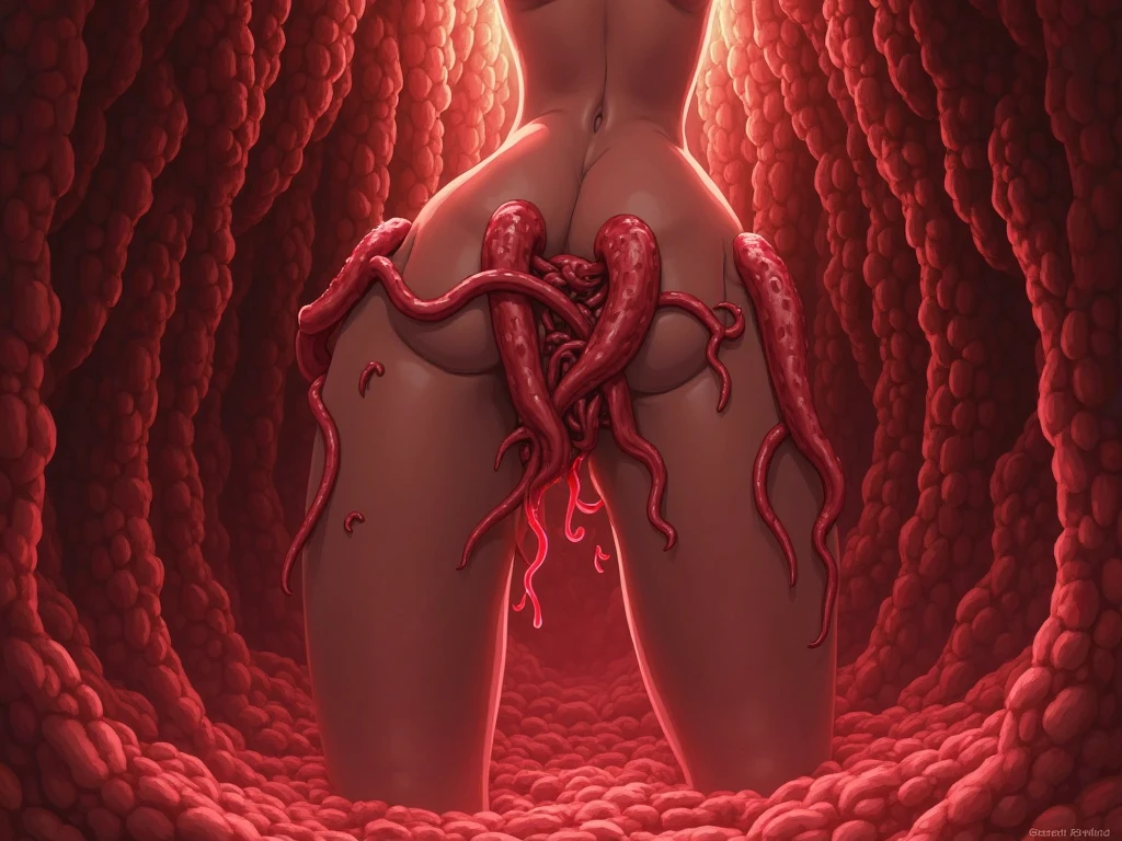 Woman (Sofia Vergara, age 25, nude) showering(cleaning herself using bubbly soap, she is nervous and on the verge of panic, weak in the knees) under cascading metal vines that give way to a lush, tropical garden in a steampunk conservatory. (Several (filth eating tentacle like vines) are forcefully lifting her by the neck while restraining her arms and legs, many tentacles are enthusiastically probing and pushing into her mouth, anus, and vagina as they search and help Sofia get squeaky clean. Multiple penetrations pushing deep and hard, hardcode tentacle sex) Show full body. (show all of her, show her head to toe, full body shown)