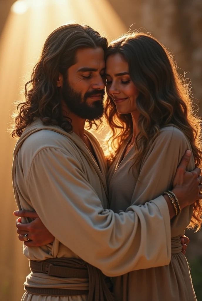 Judaean loving couple focus on face