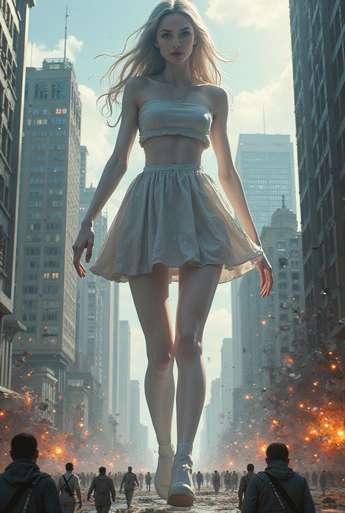 Ayami Kojima, Jurgen Ziewe, Paul Delvaux, Kunio Okawara, Shigeru Hatsuyama, Surrealism, wonder, strange, fantastical, fantasy, Sci-fi, Japanese anime, landscape with ruins in the future, towers of empty shells, comets that have fallen to the ground, geometry dancing in the air, bicycle trip of a beautiful high school girl in a miniskirt, close up, perfect voluminous body, detailed masterpiece 