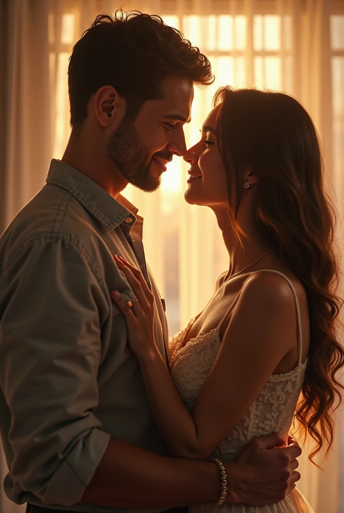 The husband and wife kissing each other