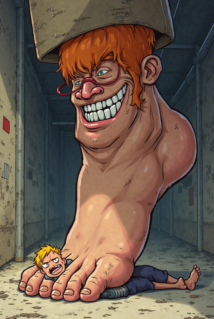 Side view, 2men, Handsome muscular shirtless blonde man laughing,hands above head and feet in stocks,ribs tickled by handsome ginger haired muscular shirtless man wearing glasses, armpits tickled by ghostly hands, feet tickled by feathers, back tickling, nipple tickling by feathers, dungeon background , kissing