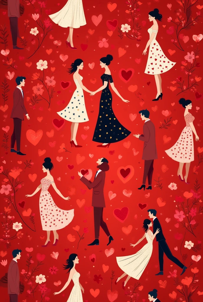 A woman and a man holding hands. A woman wearing a horizontal black and red striped cylinder skirt. The skirt