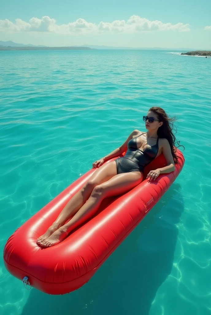 highest quality,masterpiece,ultra high resolution,(actual:1.4),original photo,ultra high resolution,8K,there is a woman,Fair skin,(large breasts),exquisite makeup,big waves of red lips,red bikini,high heels,long legs,bright and beautiful,