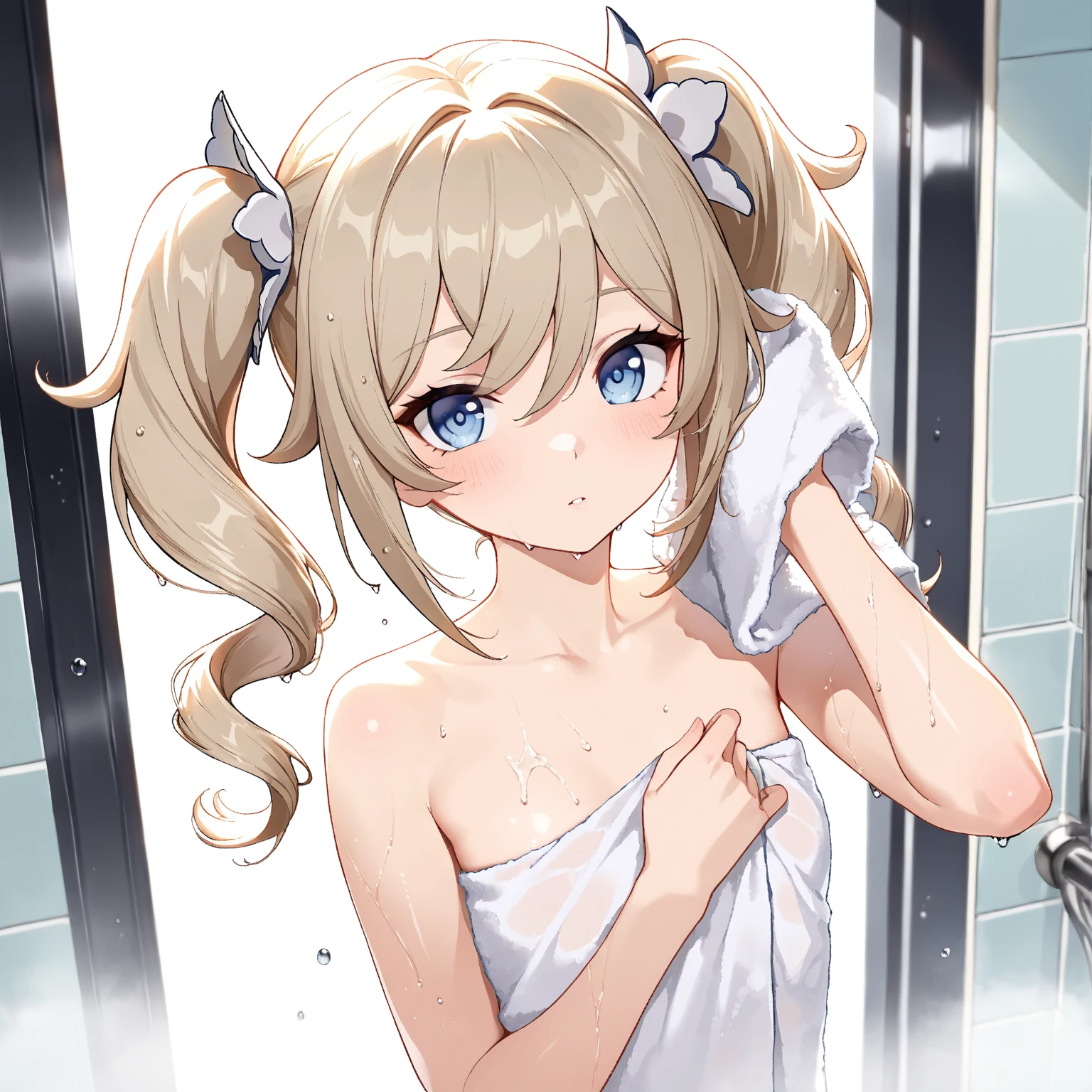 Blue eyes, one girls, girlfriend, stokings girl, no ponytail, naked on bathroom