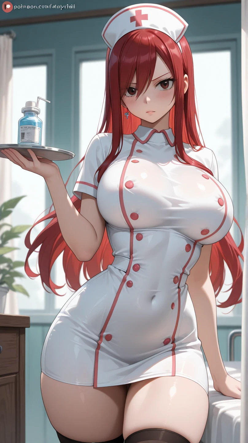 (full_body)、Woman、red_background、(big_breasts:1.5)、white_nurse
