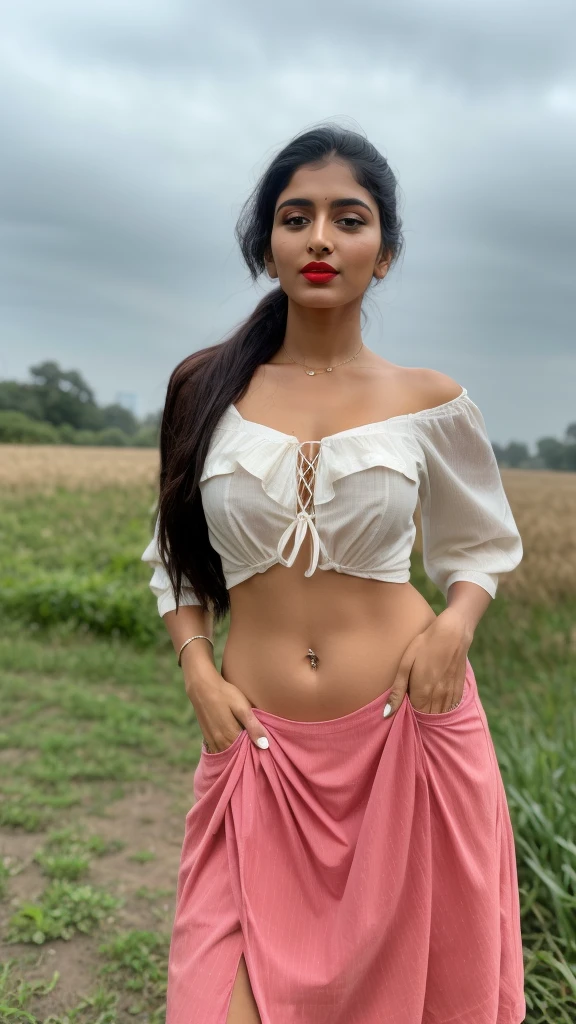 ((RAW, analog style)), face, extremely detailed full body color photo of a 25 y.o girl, beautiful face, beautiful eyes, ((small nose)), big natural lips, ((fabric frock yellow)), small breasts, hourglass shape body, outdoor street delhi ((film grain, skin details, high detailed skin texture, 8k hdr, dslr)), indian female model silpa Shetty, dark red lips, dark pink natural lips, black color shorts, healthy body