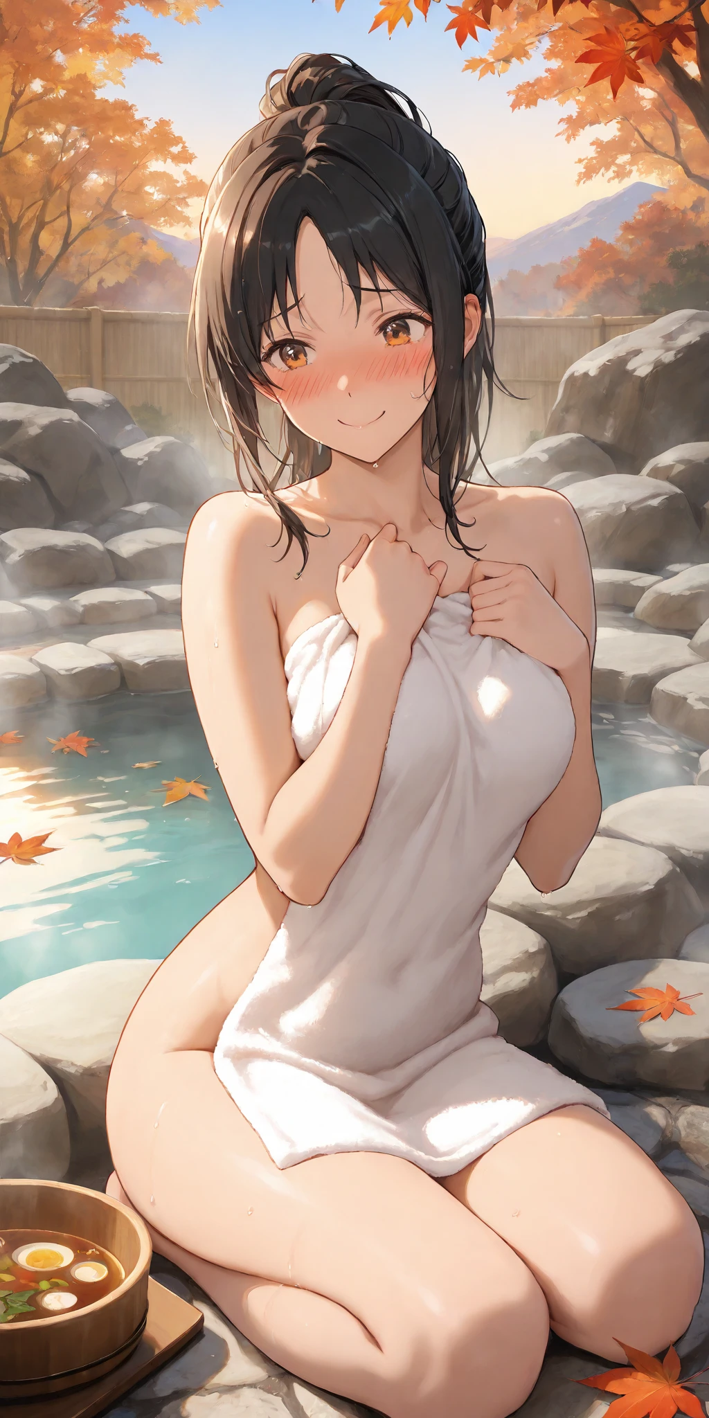 sunlight　climbing　From below　Beautiful woman　Completely naked　smile　Sweat　Bust is 80 cm　Nipples are 2cm　whole body　One person